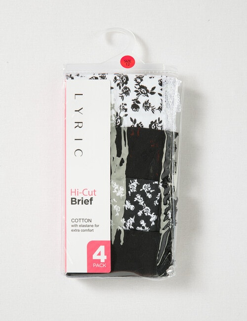 Lyric Floral Hi-Cut Briefs, 4-Pack, Black & White, 8 - 26 product photo View 04 L