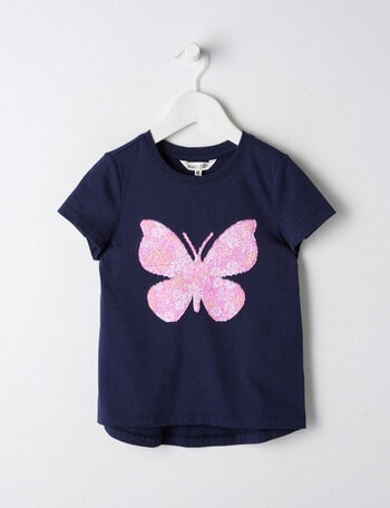 Mac & Ellie Flip Sequin Butterfly Short Sleeve Tee, Navy product photo
