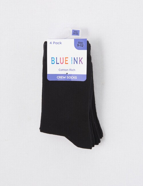 Blue Ink Cotton Crew Sock, 4Pack, Black Hosiery & Socks