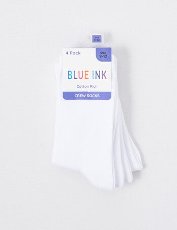 Blue Ink Cotton Crew Sock, 4-Pack, White product photo