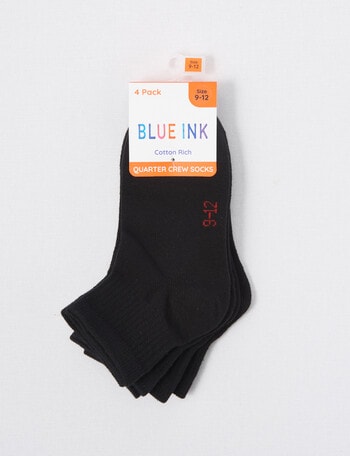 Blue Ink Cotton Quarter Crew Sock, 4-Pack, Black product photo