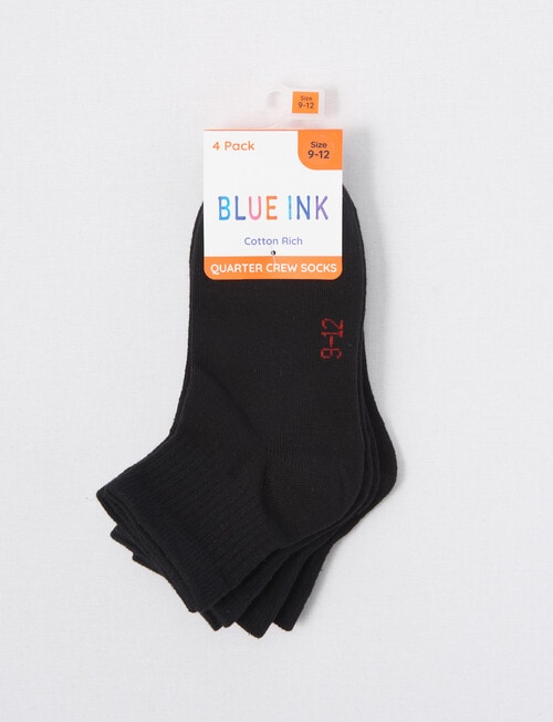 Blue Ink Cotton Rich Quarter Crew Sock, 4-Pack, Black product photo