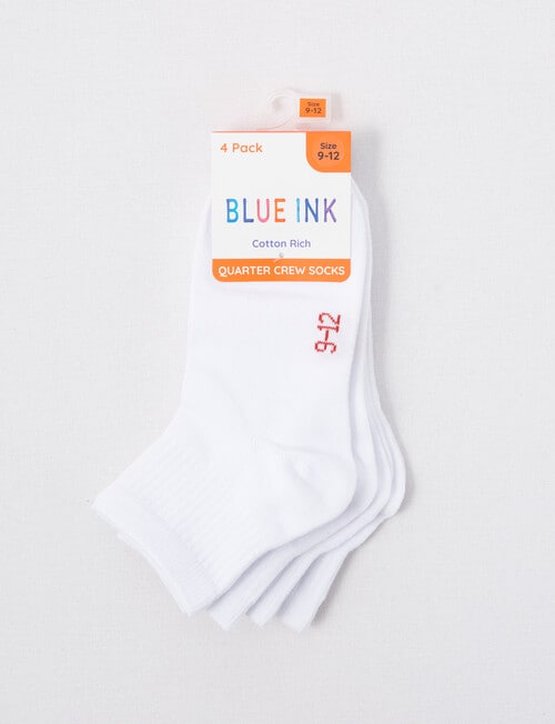 Blue Ink Cotton Rich Quarter Crew Sock, 4-Pack, White product photo
