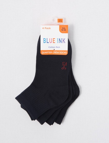 Blue Ink Cotton Quarter Crew Sock, 4-Pack, Navy product photo