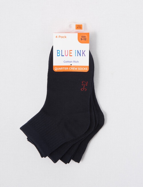 Blue Ink Cotton Rich Quarter Crew Sock, 4-Pack, Navy product photo