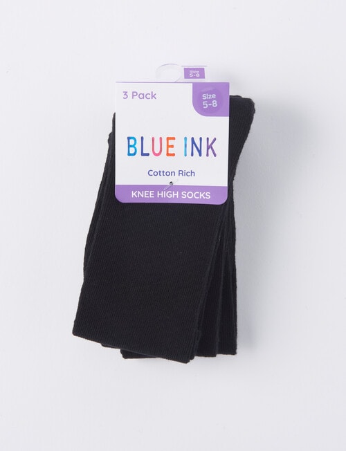Blue Ink Cotton Rich Knee High Sock, 3-Pack, Black product photo View 02 L