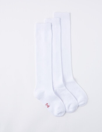 Blue Ink Cotton Rich Knee High Sock, 3-Pack, White product photo