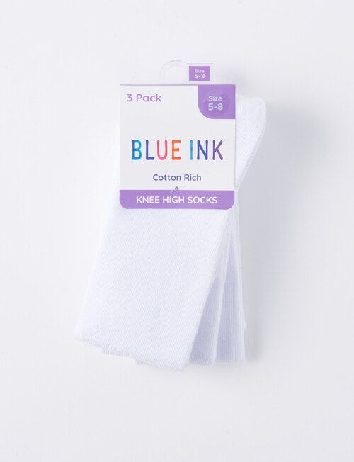 Blue Ink Cotton Rich Knee High Sock, 3-Pack, White product photo View 02 L
