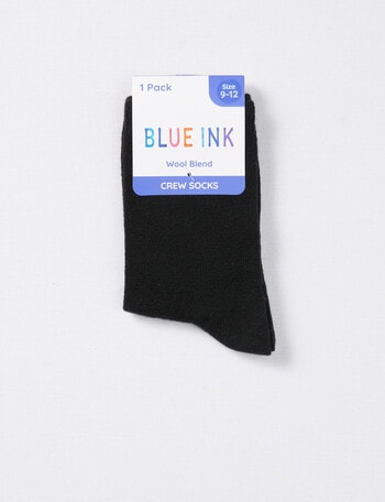 Blue Ink Wool Blend Crew Sock Black product photo