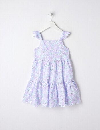 Mac & Ellie Broderie Floral Tiered Dress, White & Lavender product photo