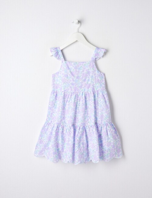 Mac & Ellie Broderie Floral Tiered Dress, White & Lavender product photo