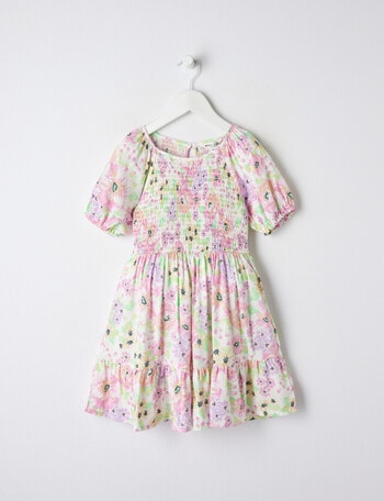 Mac & Ellie Floral Short Sleeve Shirred Dress, Cream product photo