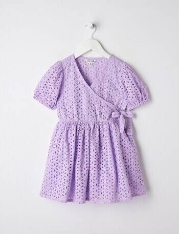 Mac & Ellie Short Sleeve Broderie Wrap Dress, Lavender product photo