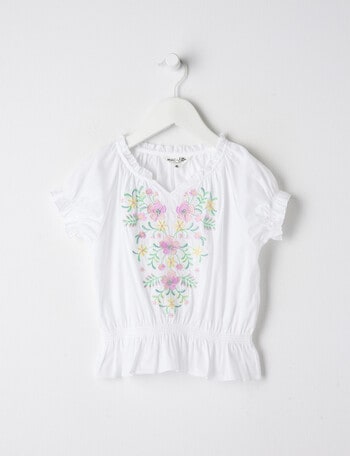 Mac & Ellie Embroidered Folk Top, White product photo