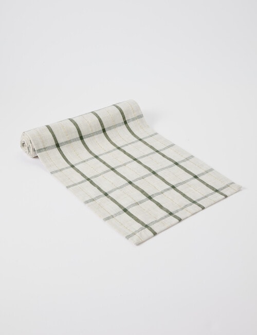 Amy Piper Plaid Table Runner, 220cm, Natural & Green product photo