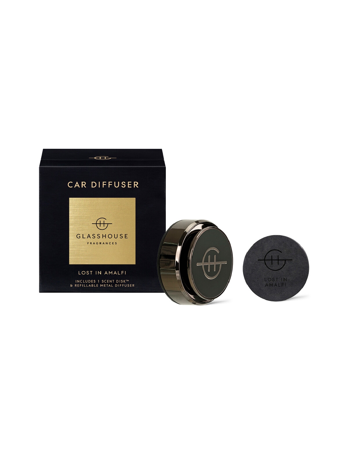 Glasshouse Fragrances Lost in Amalfi Car Diffuser, Black & Black