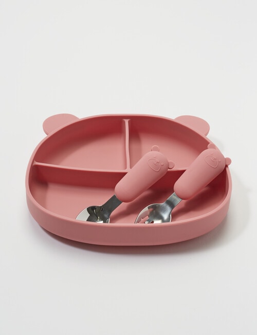 Teeny Weeny Silicone Plate with Cutlery Set, Rose product photo