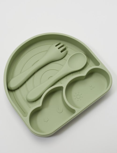 Teeny Weeny Silicone Plate with Lid & Cutlery, Mint product photo View 03 L