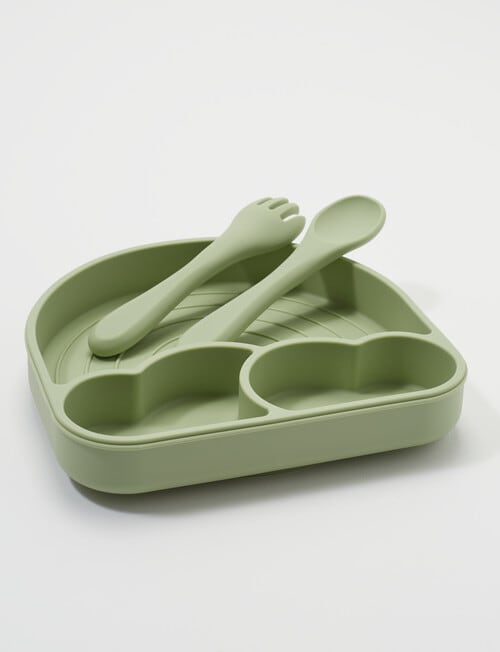 Teeny Weeny Silicone Plate with Lid & Cutlery, Mint product photo View 04 L