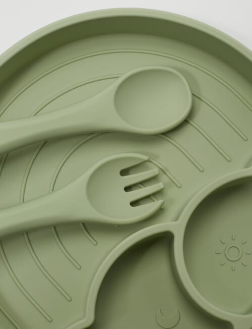 Teeny Weeny Silicone Plate with Lid & Cutlery, Mint product photo View 06 L