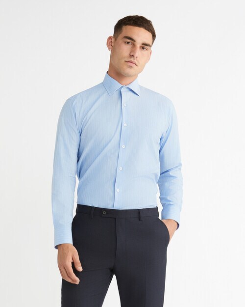 Calvin Klein Slim Fit Dobby Stripe Long-Sleeve Shirt, Blue - Mens Clearance