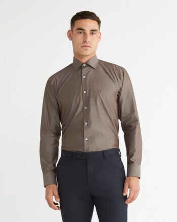 Calvin Klein Slim Fit Pinpoint Long Sleeve Shirt, Brown product photo