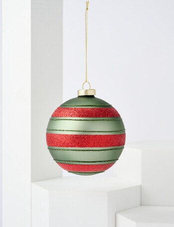 Home Of Christmas Stripe Glass Bauble, Olive & Ruby product photo