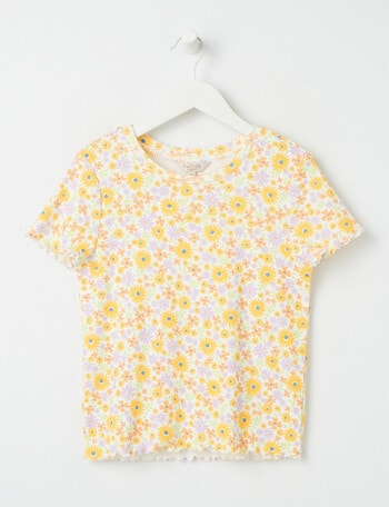 Switch Floral Short Sleeve Rib Tee, White product photo