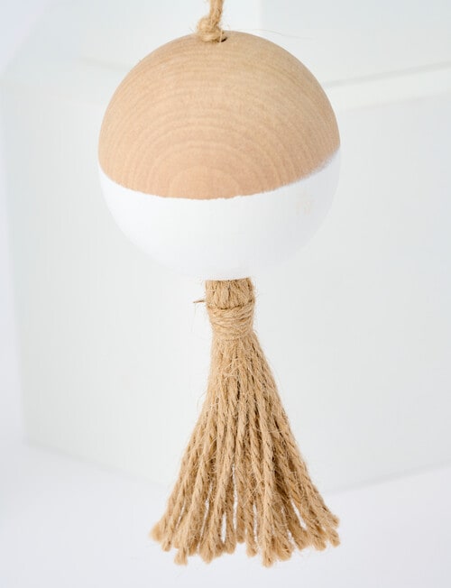 Home Of Christmas Wood Bauble With Tassel, Natural product photo View 02 L