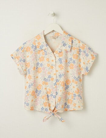 Switch Tie Front Shirt Floral, Cream product photo