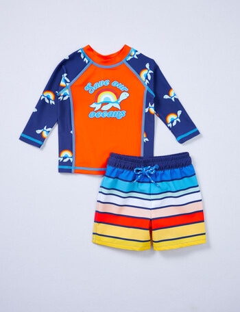 Teeny Weeny Save Our Oceans Long-Sleeve 2-Piece Rash Set, Red product photo