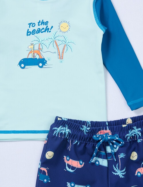 Teeny Weeny To The Beach Long-Sleeve 2-Piece Rash Set, Blue product photo View 02 L
