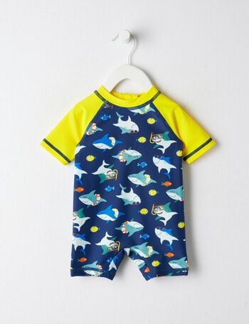 Teeny Weeny Shark Tail Short-Sleeve Rash Suit, Blue product photo