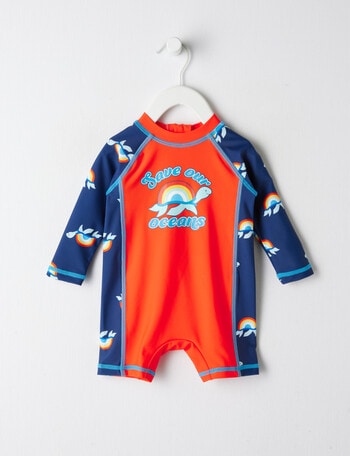 Teeny Weeny Save Our Oceans Long-Sleeve Rash Suit, Red product photo