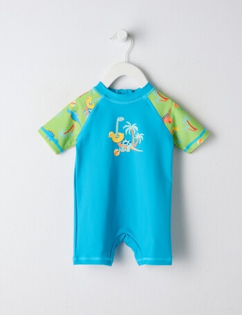 Teeny Weeny Baby Dino Short-Sleeve Rash Suit, Blue product photo