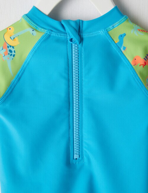 Teeny Weeny Baby Dino Short-Sleeve Rash Suit, Blue - Swimwear