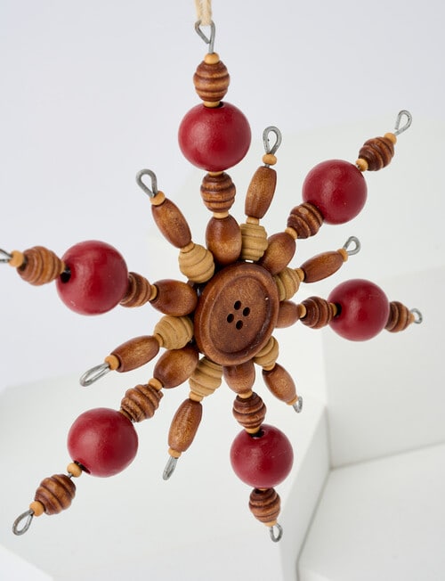 Home Of Christmas Wooden Bead Snowflake, Red product photo View 02 L