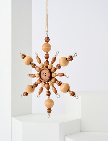 Home Of Christmas Wooden Bead Snowflake, Natural product photo