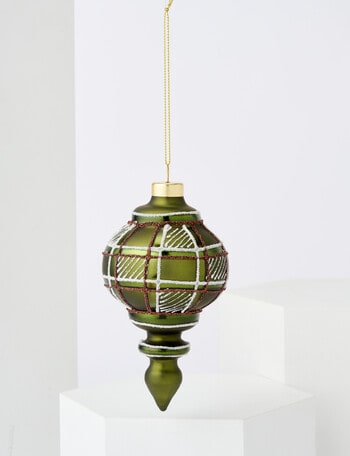 Home Of Christmas Plaid Glass Finial, Olive product photo