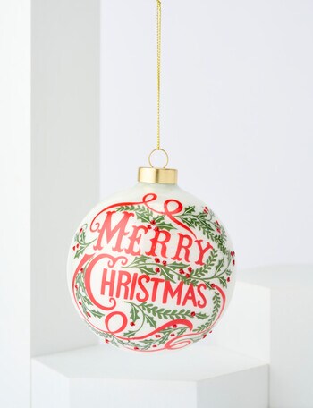 Home Of Christmas Retro Merry Christmas Glass Bauble, White - Tree ...
