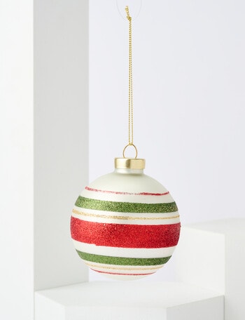 Home Of Christmas Retro Stripe Glass Bauble, White product photo