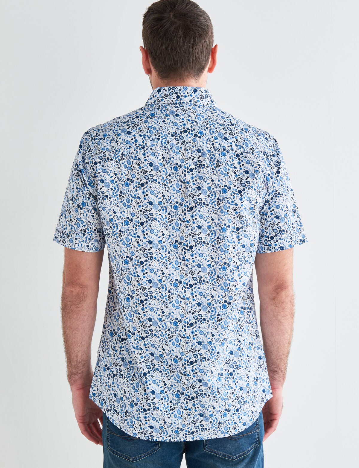 Chisel Botanical Print Short Sleeve Shirt, White & Blue - Casual Shirts