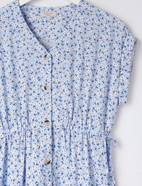 Switch Floral Short Sleeve Dress, Cornflower Blue - Dresses