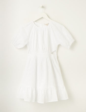 Switch Cut-Out Waist Broderie Dress, White product photo