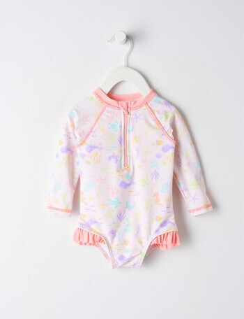 Teeny Weeny Sea Friends Long-Sleeve Swimsuit, Pink product photo
