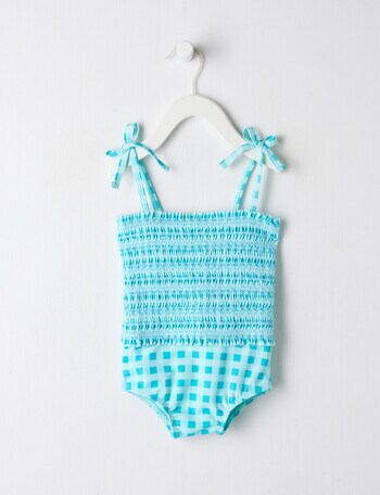 Teeny Weeny Check 1-Piece Swimsuit, Teal product photo