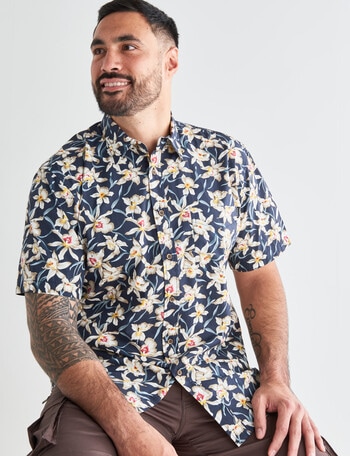 Logan Short Sleeve Cotton Shirt, Charcoal product photo