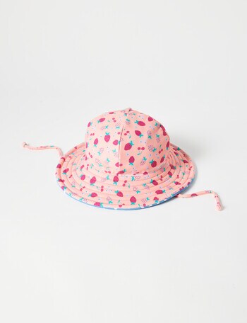 Teeny Weeny Strawberries Reversible Bucket Hat, Pink & Blue product photo