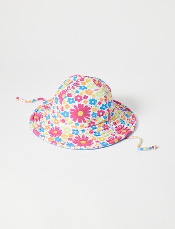 Teeny Weeny Retro Flower Reversible Bucket Hat, White & Blue product photo