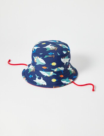 Teeny Weeny Shark Tail Reversible Bucket Hat, Blue & Red product photo